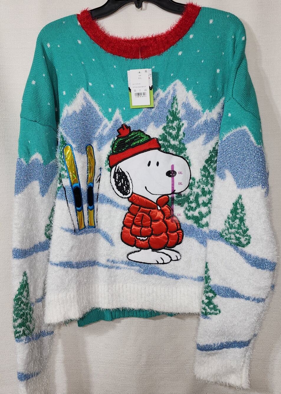 Snoopy skiing knitted Christmas sweater women's 2XL